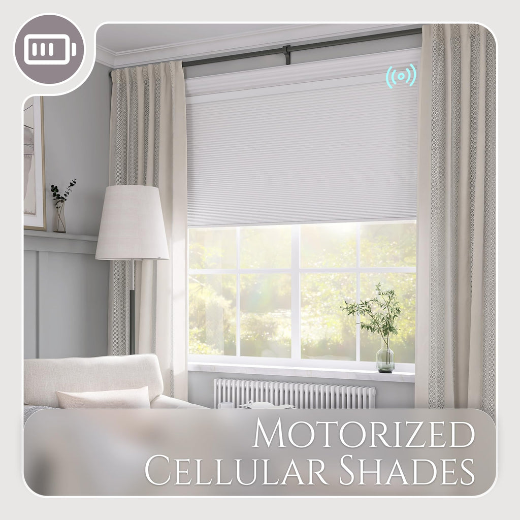 Motorized Cellular Shades with Cordless, Smart Electric Honeycomb Blind with Remote Control, Blackout or Light