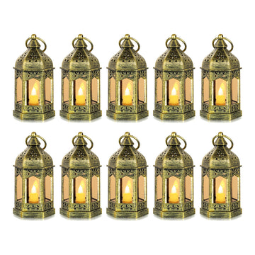 Mini Lanterns Decorative, Gold, Pack of 10