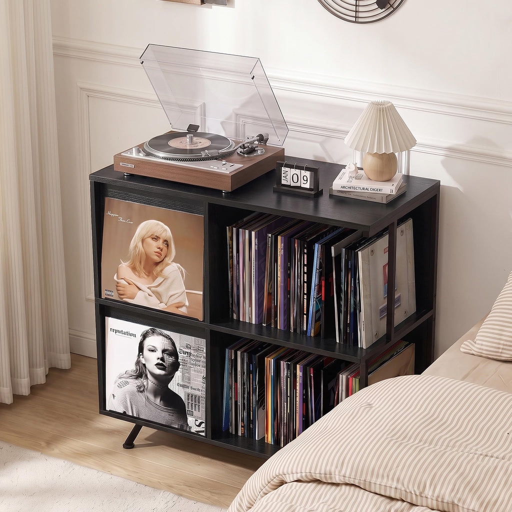 Flip Top Record Player Stand with Vinyl Storage Up to 300 Albums