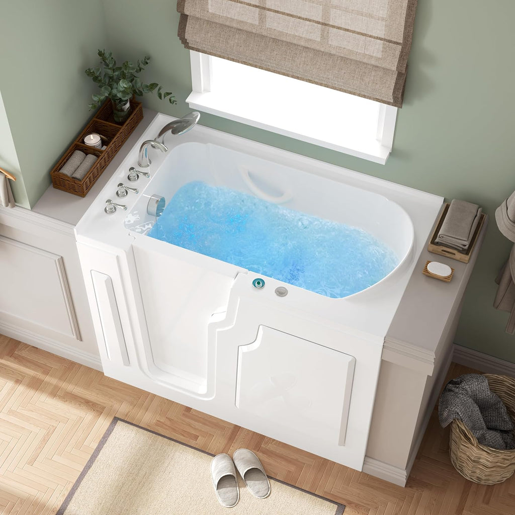 Floridian 55" x 33" Walk-in Whirlpool Bathtub with 16 Air Water SPA Jets and Left-Side Door Opening and Quick Fill