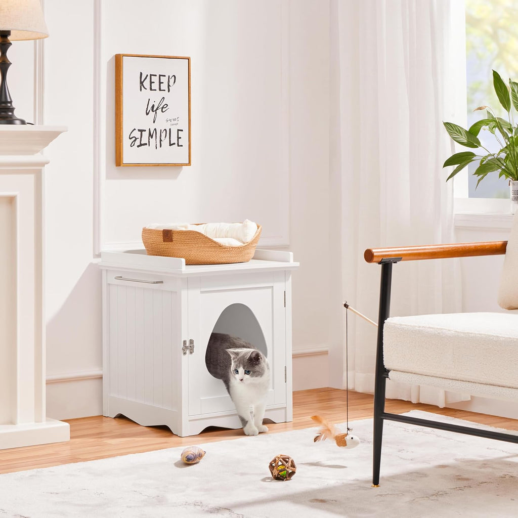 Cat Litter Box Enclosure, Hidden Litter Box Furniture with Multiple Air Vents, Wooden Storage Cabinet