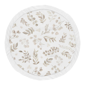 Leaf Boy or Girl Baby Playmat Tummy Time Infant Play Mat - Gender Neutral Floral Ivory Beige Taupe and White Gender
