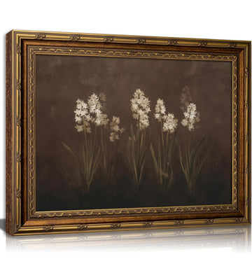 Vintage Gold Frame Hyacinth Wall Art Rustic Farmhouse Flower Botanical Wall Decor Retro Floral Landscape Painting