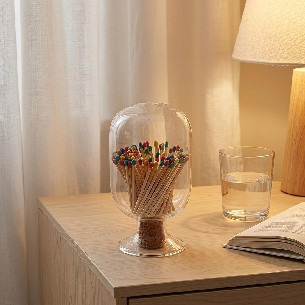 Glass Match Cloche Decorative Match Jar Holder with Cork Lid - Set of 2