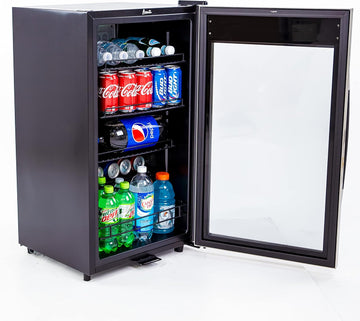 Beverage Cooler with Glass Door 108 Can Mini Refrigerator with Lock for Beer Sod