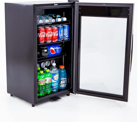 Beverage Cooler with Glass Door 108 Can Mini Refrigerator with Lock for Beer Sod