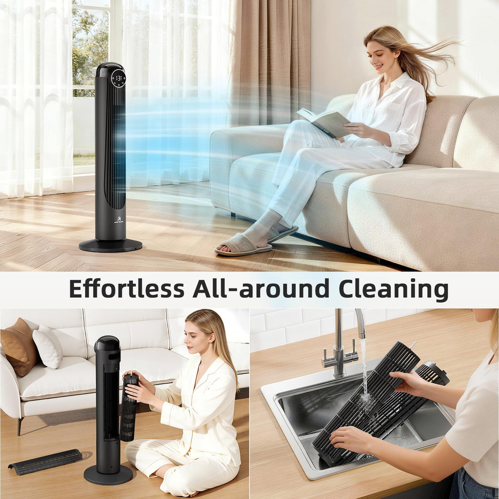 T36 Tower Fan, 36 Inch DC Brushless Motor Bladeless Oscillating Fan with Remote, 6 Speeds & 4 Modes,LED Display, 9H