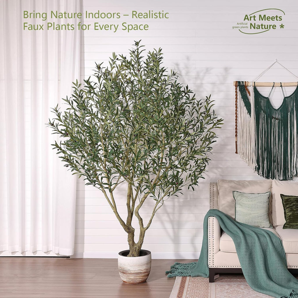 Olive Tree Artificial Indoor 8ft - Large Fake Plants - Realistic Faux Olive Tree in Pot - Tall Artificial Plants