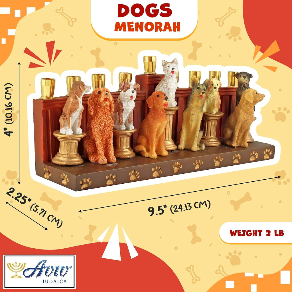 Hanukka Dogs & Puppies Themed Quality Earthenware Candle Holder Menorahs for Kids Adults Functional Collectible 3D