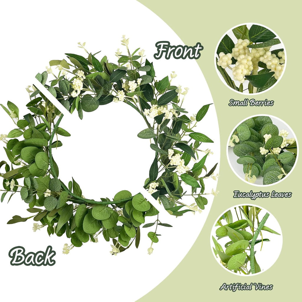 20" Artificial Eucalyptus Wreath for Front Door - All Seasons Greenery Wreath with Berries, Rustic Farmhouse Hanging