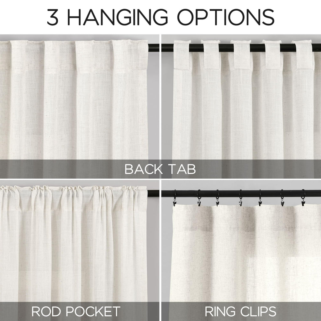 Extra Long Beige White Linen Curtains 120 Inch 2 Panels Set Rod Pocket Back Tab Light Filtering Semi Sheer Soft Linen