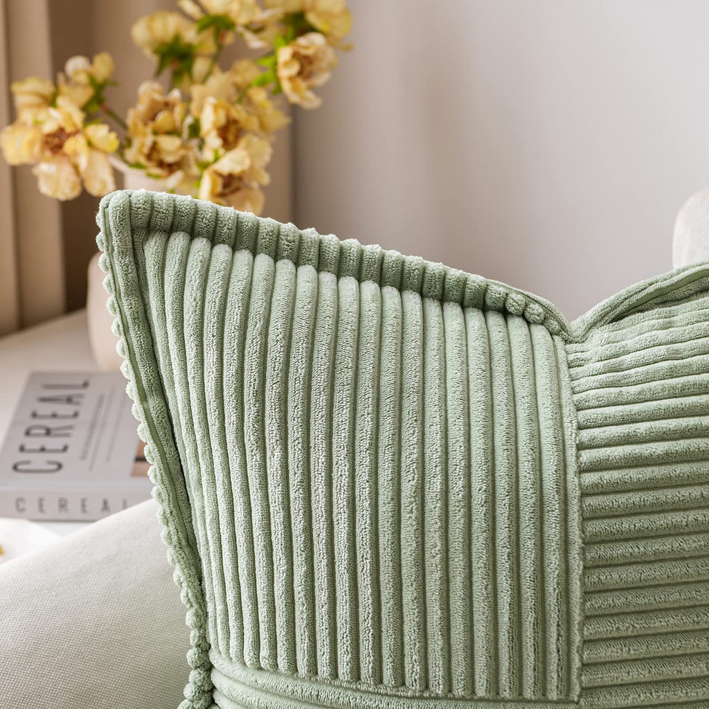 Decorative Lumbar Throw Pillow Covers 12x20 Inch Sage Green 2 Pack