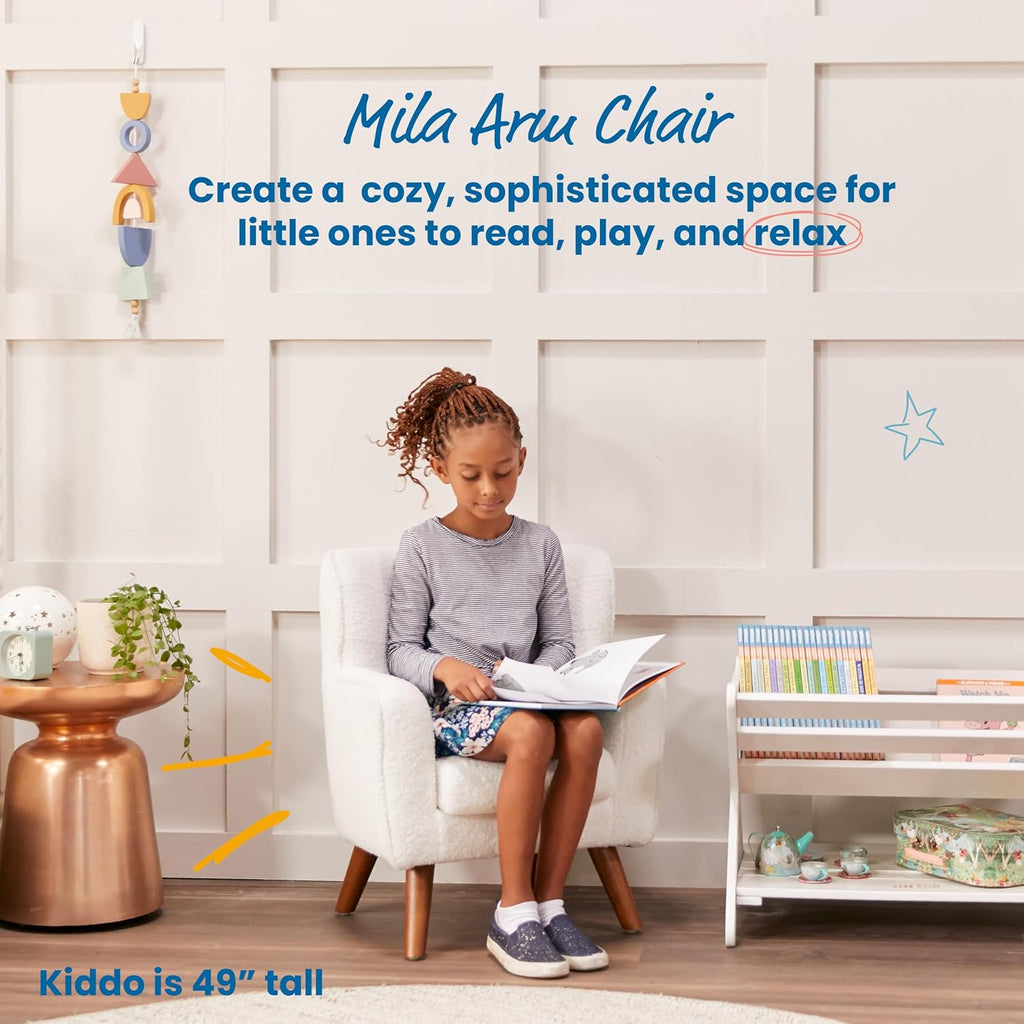 Mila Sherpa Toddler Arm Chair with Removable Wooden Legs, Kids Furniture, White