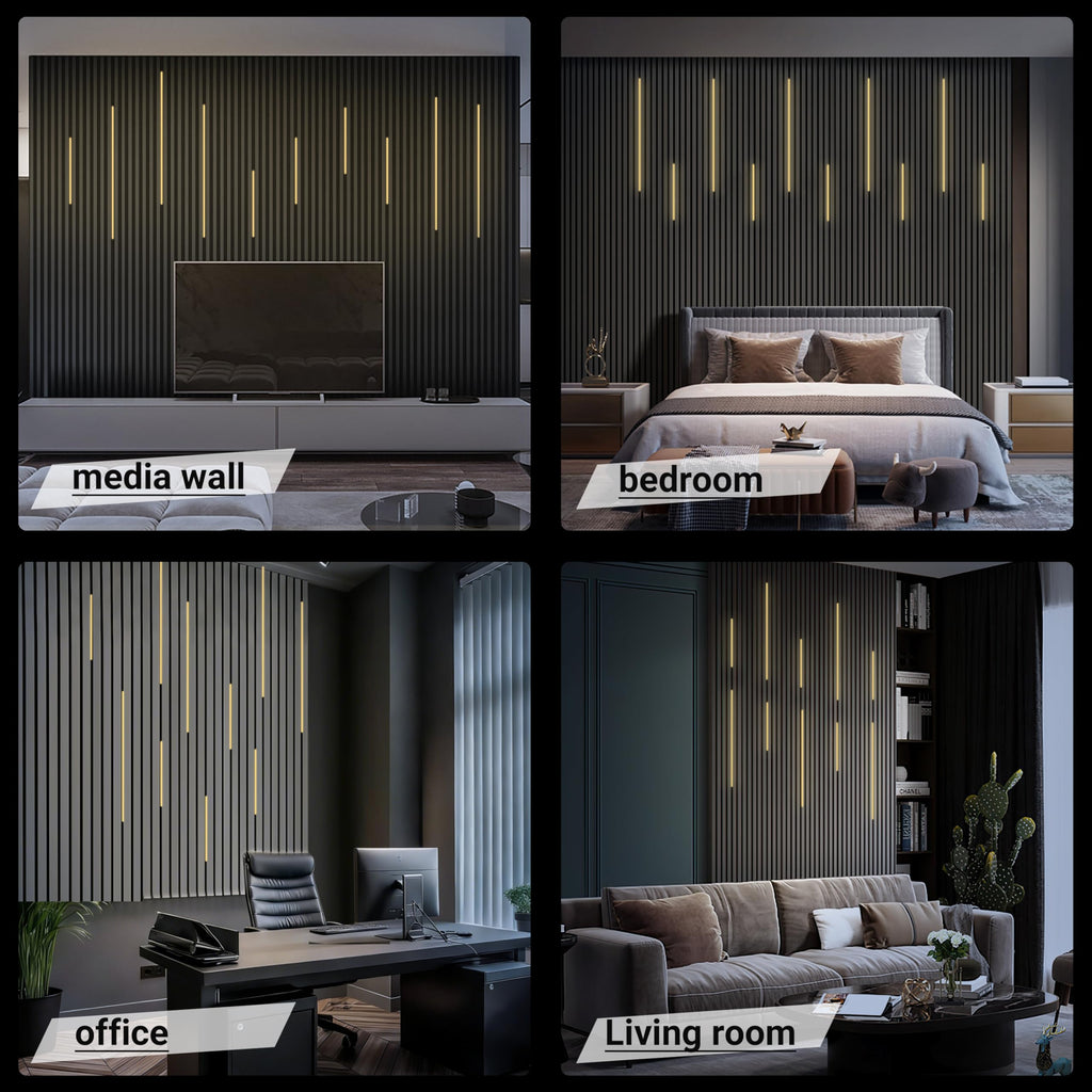 Black Wall Panel Lights - 10pcs 3000K Warm White Slat Wall Lights with Touch Control, Dimmable Self-Adhesive LED