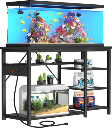 55-75 Gallon Aquarium Stand: 1000LB Capacity, Built-In Power Outlets, 3-Tier Shelves for Fish Tank Accessories