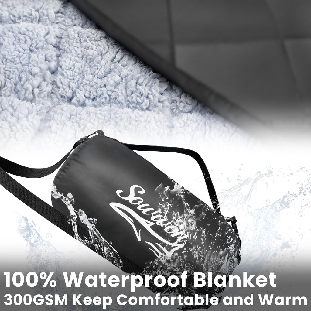 Waterproof Outdoor Blanket 62"x51" Sherpa Fleece Black