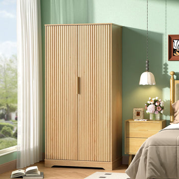 Armoire Wardrobe Closet with Doors, Fluted Wardrobe Armoire, Wooden Closet