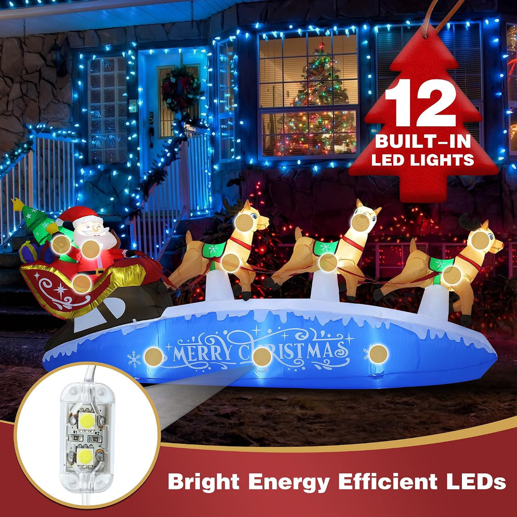 10 FT Santa Sleigh with Reindeer Christmas Inflatables Outdoor Decorations, Christmas Blow Up Yard Decorations for