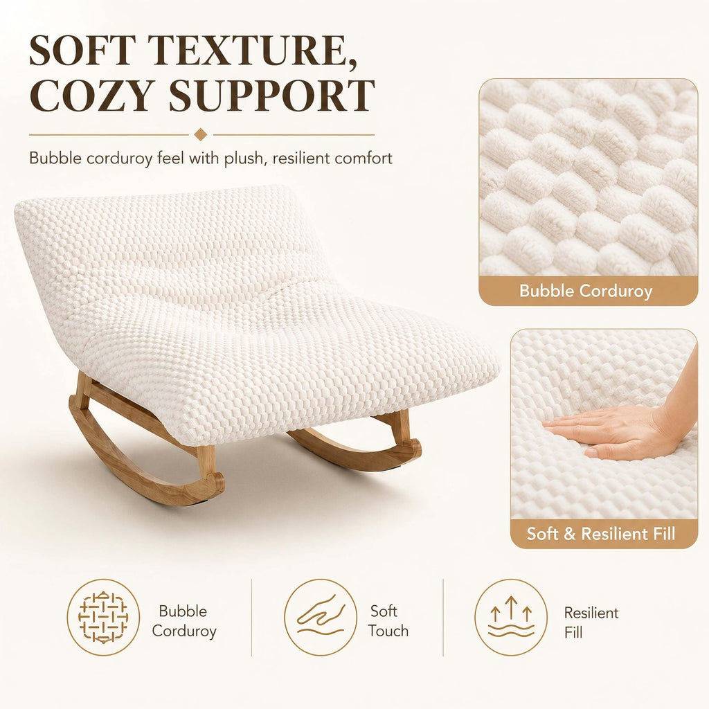 Oversized Rocking Chair Indoor with Corduroy Cushion (Antique White)