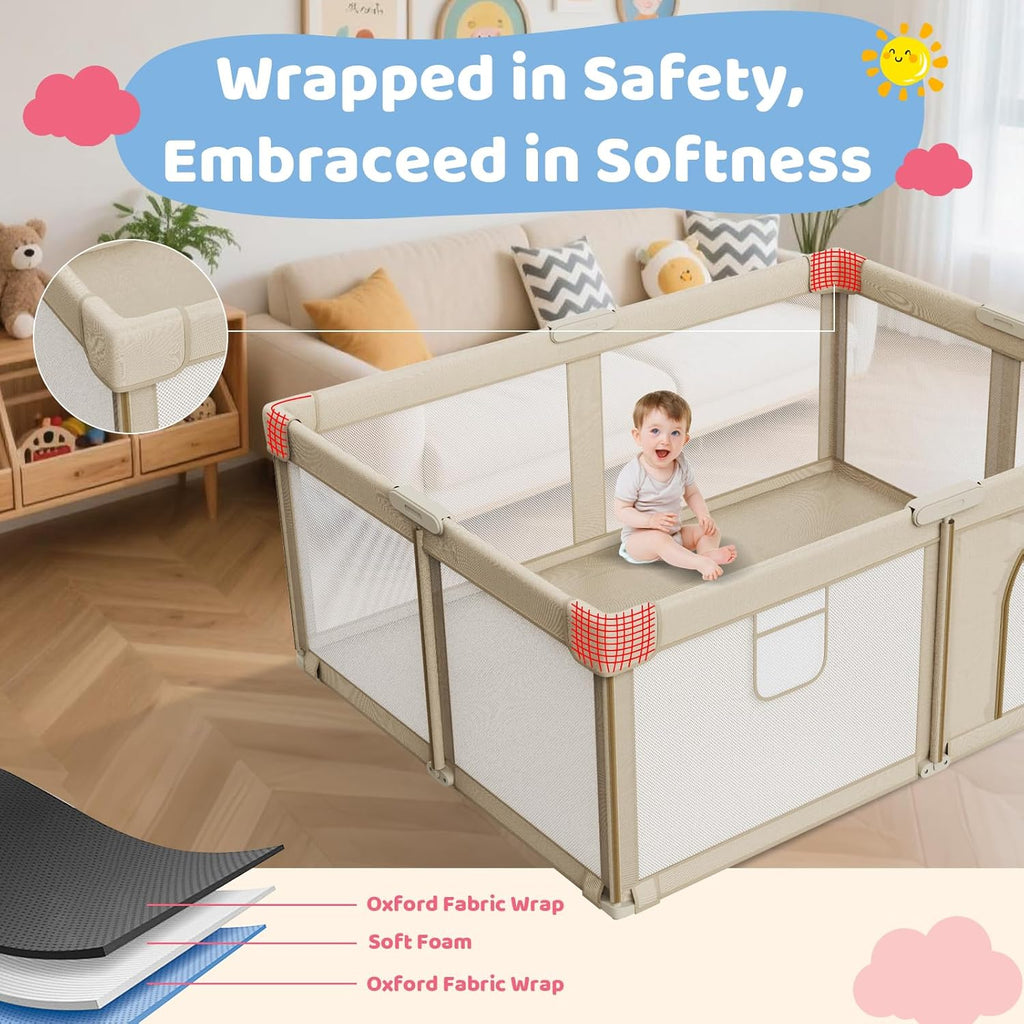 Foldable Baby Playpen 71"x59", Super Large Playpen for Babies and Toddlers | Portable Playpen, Breathable Mesh, No