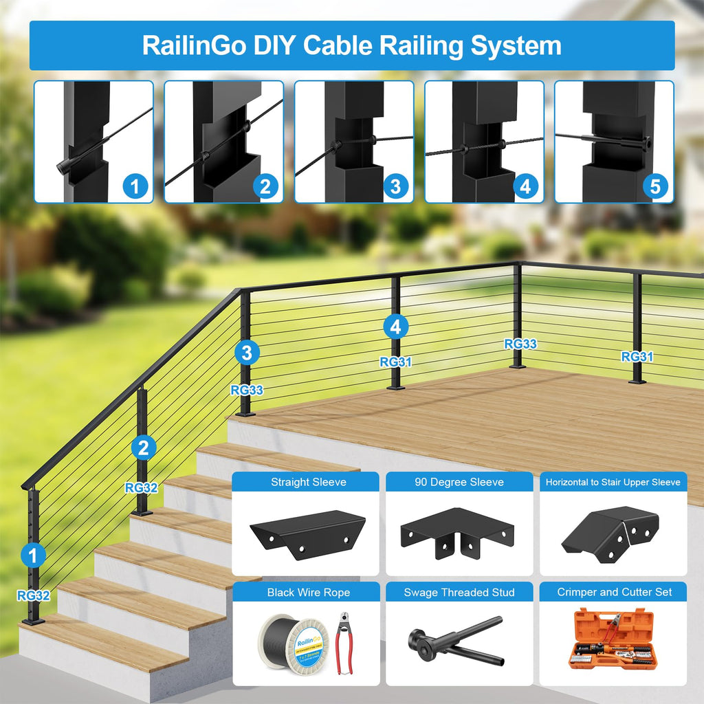 2Pack Black Cable Railing Handrail Corner Connectors, Aluminum