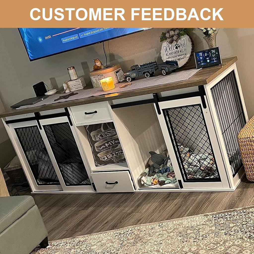 XXL Heavy Duty Wooden Double Dog Crate Furniture for 2 Dogs Divided