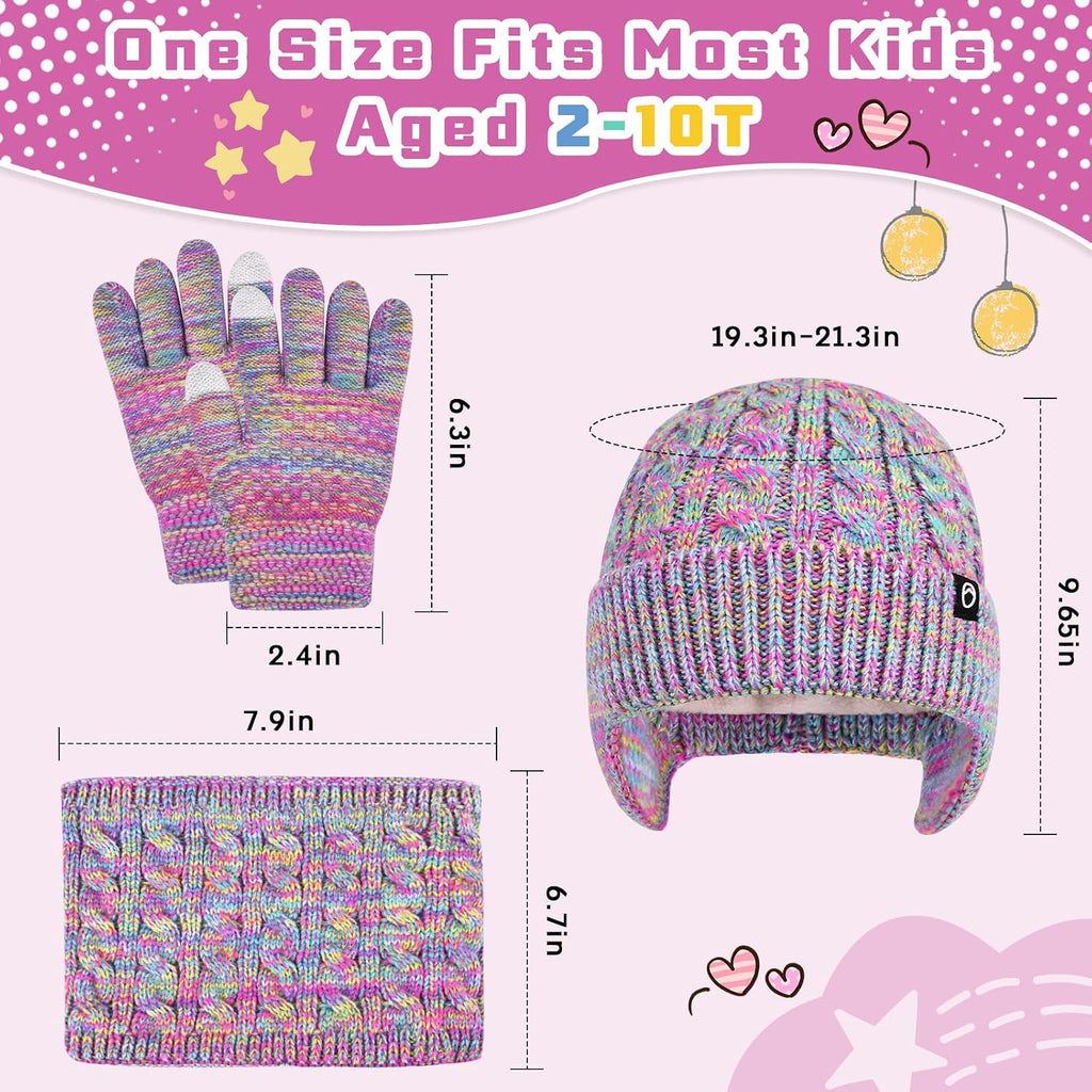 Kids Winter Hat Gloves Scarf Set,Girls Boys Toddler Beanie Fleece Lined Set