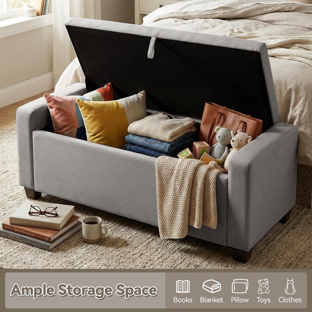 48" Ottoman with Storage, Gray Storage Ottoman Bench, Bench