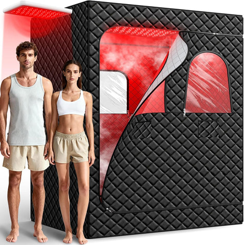 2 Person Infrared Sauna Box for Home, Portable Steam Sauna Room with 660nm+850nm Red Light Therapy Lamp