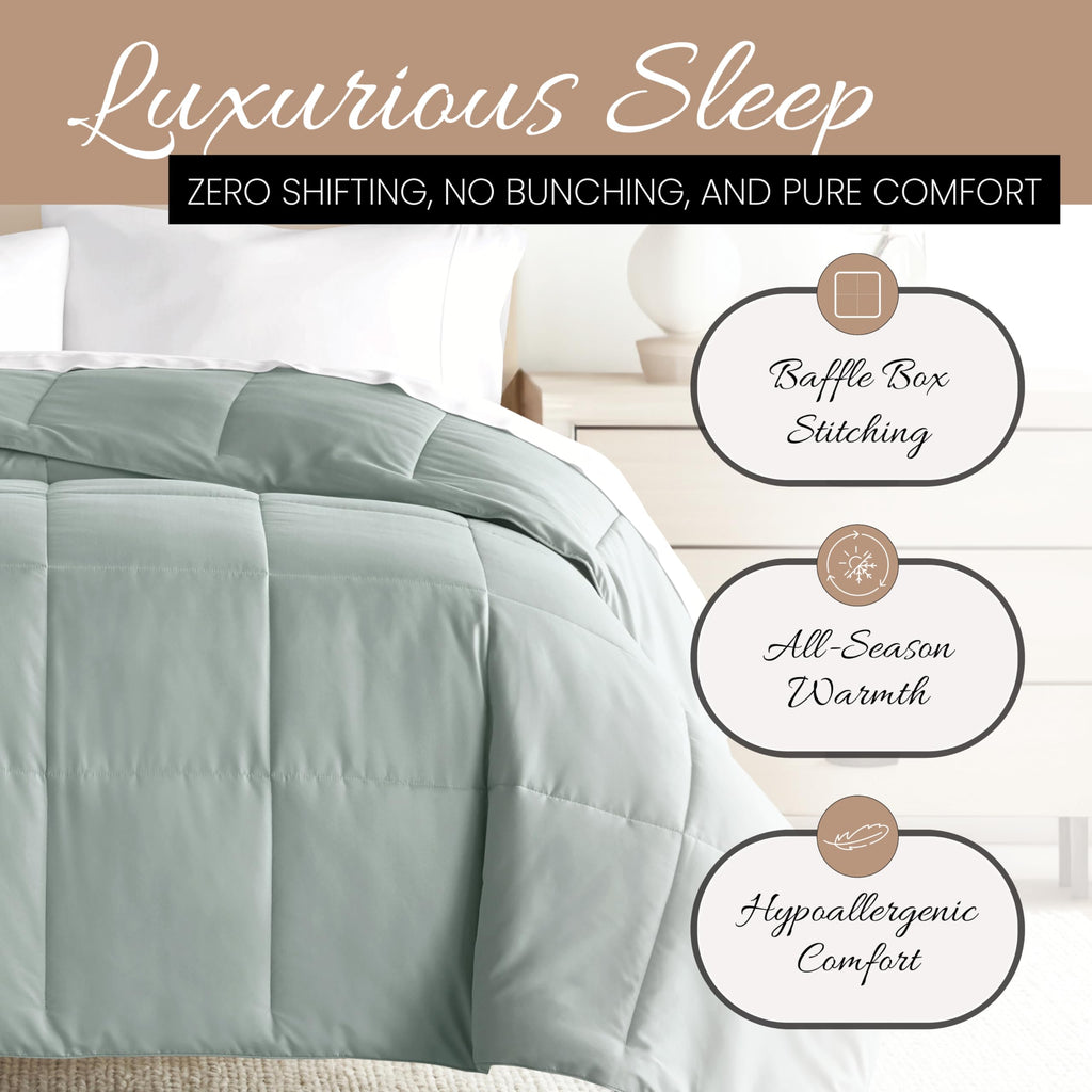 Queen Comforter (1 Piece - Eucalyptus) - Bring Luxury Home with Our Soft and Lightweight Down Alternative Comforters