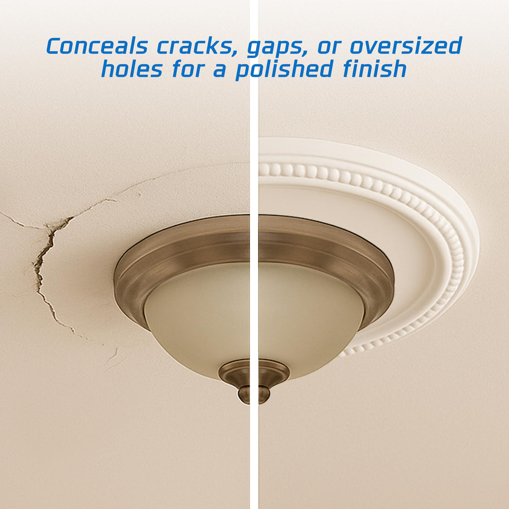 Ceiling Medallion (15.75′′ × 4′′ Center Hole) White Molded Plastic Beaded Medallion 15‐3/4′′ OD × 4′′ ID × 1′′ P.