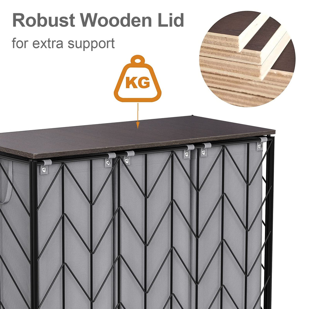 Laundry Hamper 3 Section with Lid, 142L Laundry Basket with Wheels