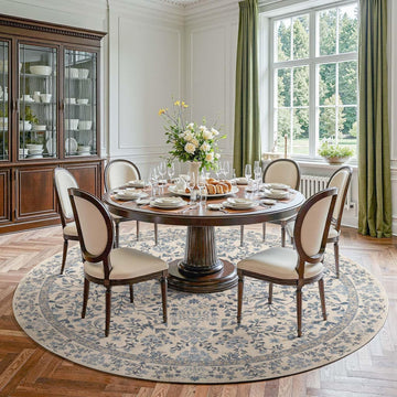 Zenith Round Rug 8ft Area Rug Soft 8'Round Vintage Floral Rug Non-Slip Low-Pile Machine Washable Car