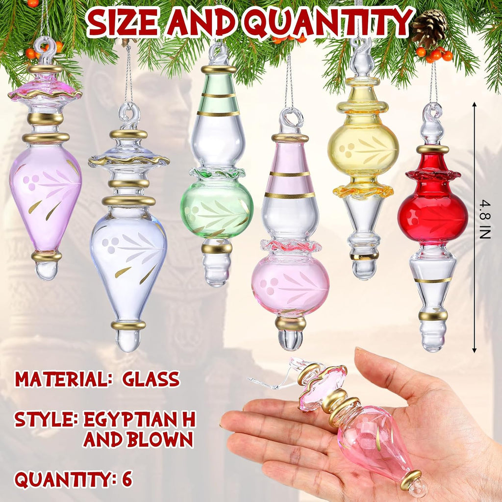 6 Pcs Egyptian Glass Finial Ornaments for Christmas Tree