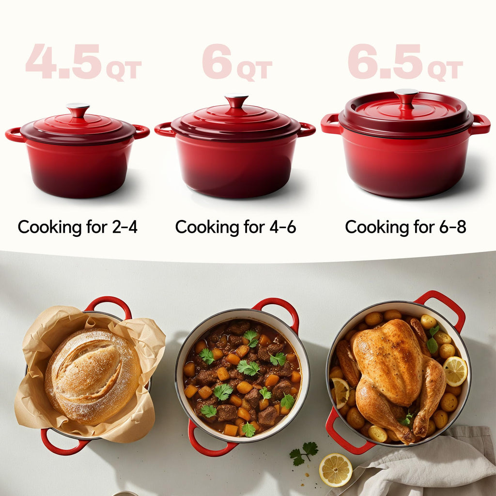 6 Quart Dutch Oven Pot with Lid, Non Stick Enameled Cast Iron Dutch Oven for Bread Baking, Heavy-Duty, Oven Safe