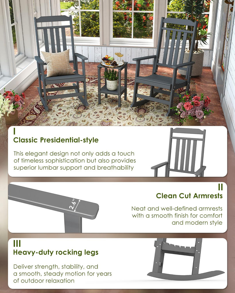 Classic Outdoor-Rocking-Chairs-Set-of-4, HDPE Rocker, Grey