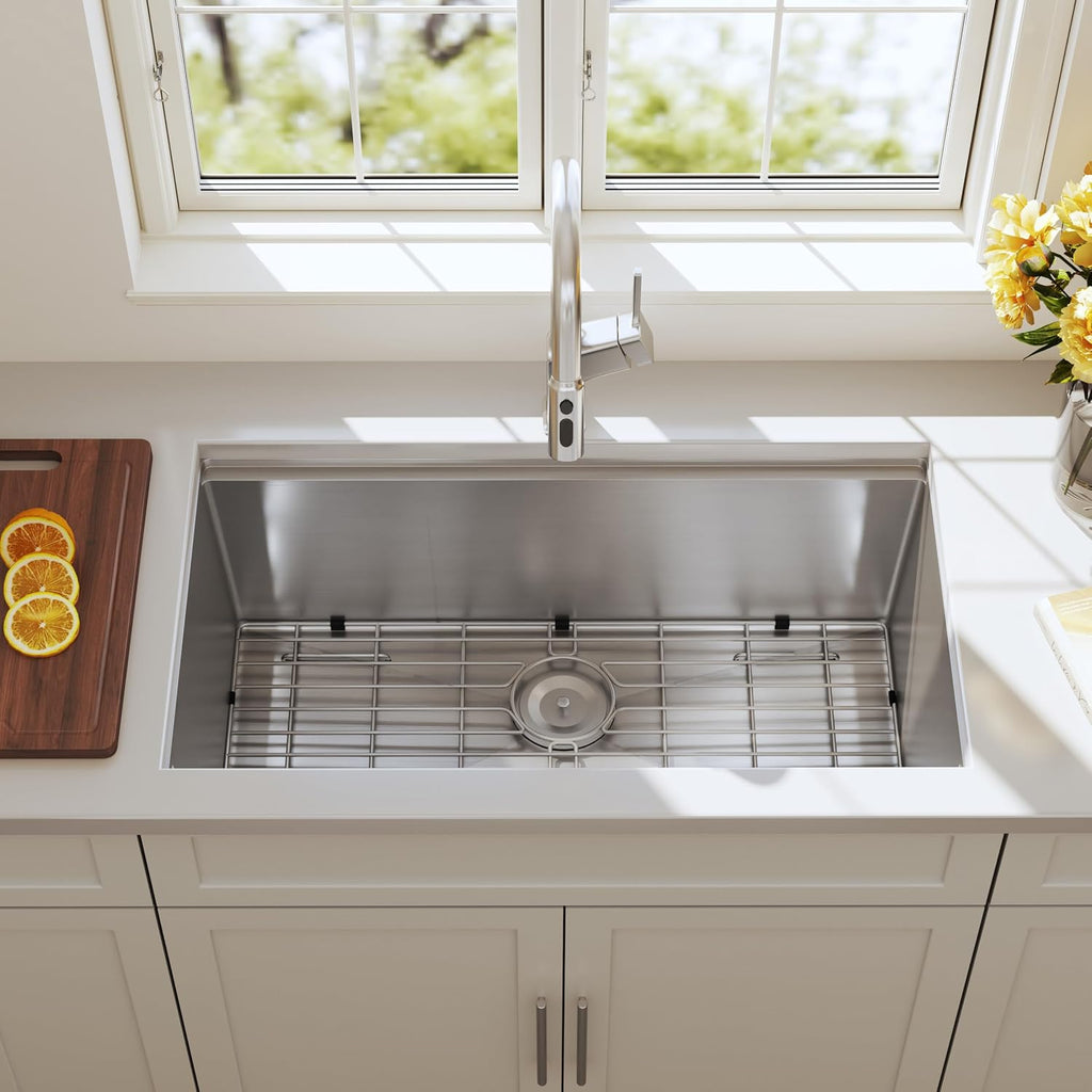 32 Inch Workstation Undermount Handmade Single Bowl Kitchen Sink | 304 Stainless Steel, 16 Gauge Thickness, Ledge for
