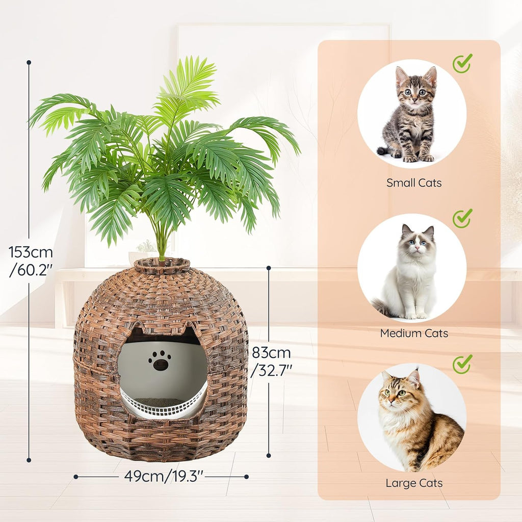 Rattan Plant Litter Box, Large Cat Litter Box Enclosure with Litter Box & Scoop, Odor Control Filter, Handwoven