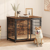 Dog Crate Furniture with Cushion, Wooden Dog Kennel with Double Doors, Heavy Duty Dog Cage for Small/Medium/Large Dogs