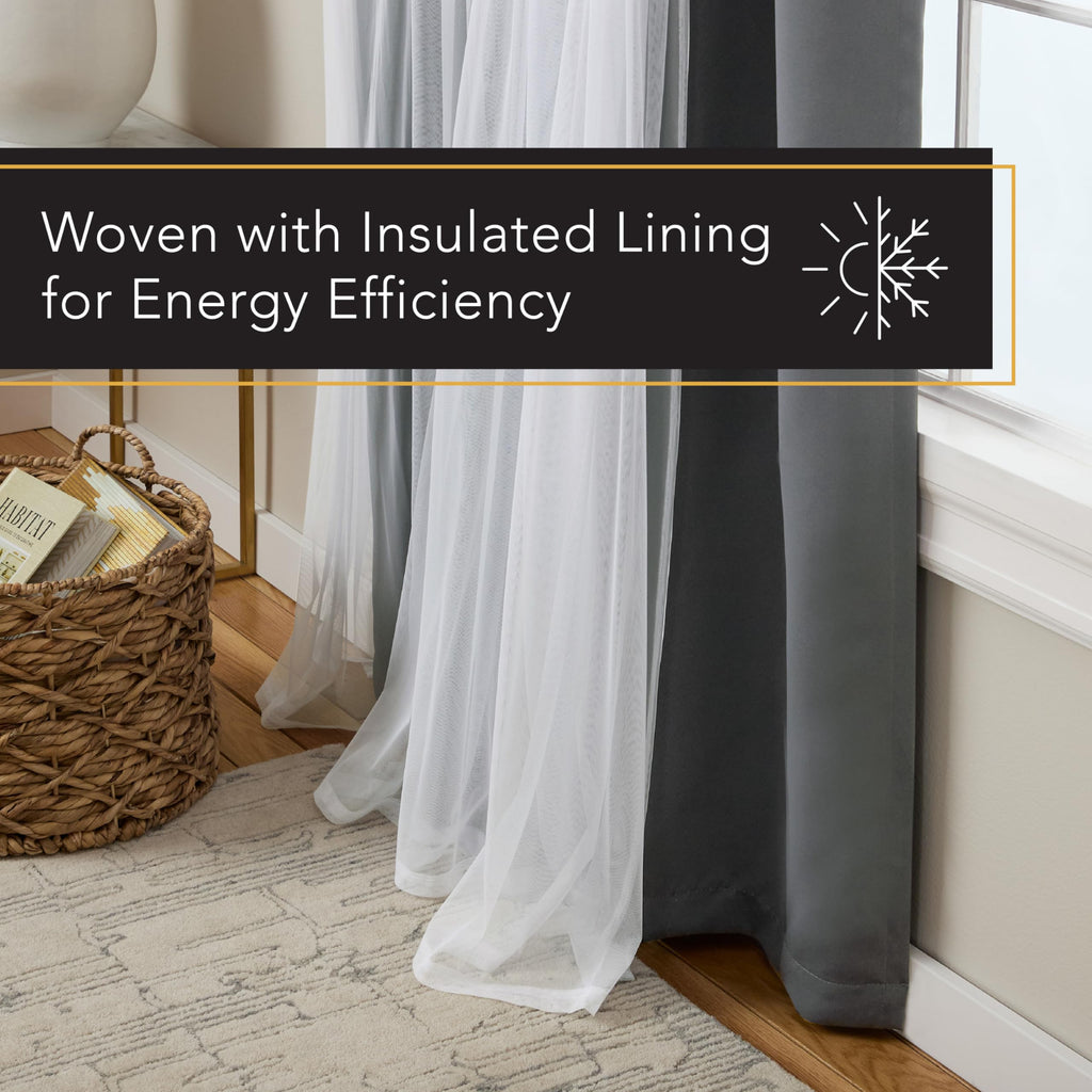 Talia Double Layer Indoor Curtains, Sheer and Room Darkening Blackout, Grommet Top, Energy Efficient, 2-Pack Set