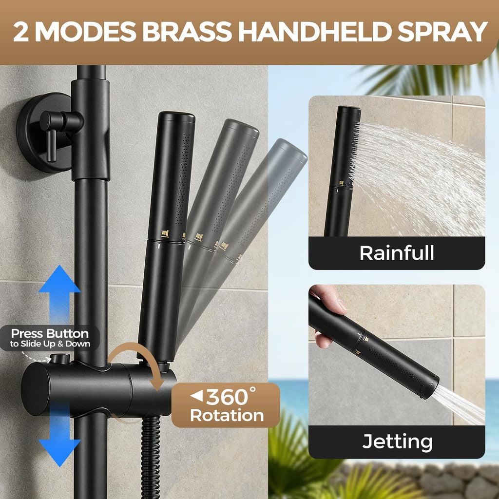 Outdoor Shower Faucet Set, Bathroom Shower Kit, Matte Black