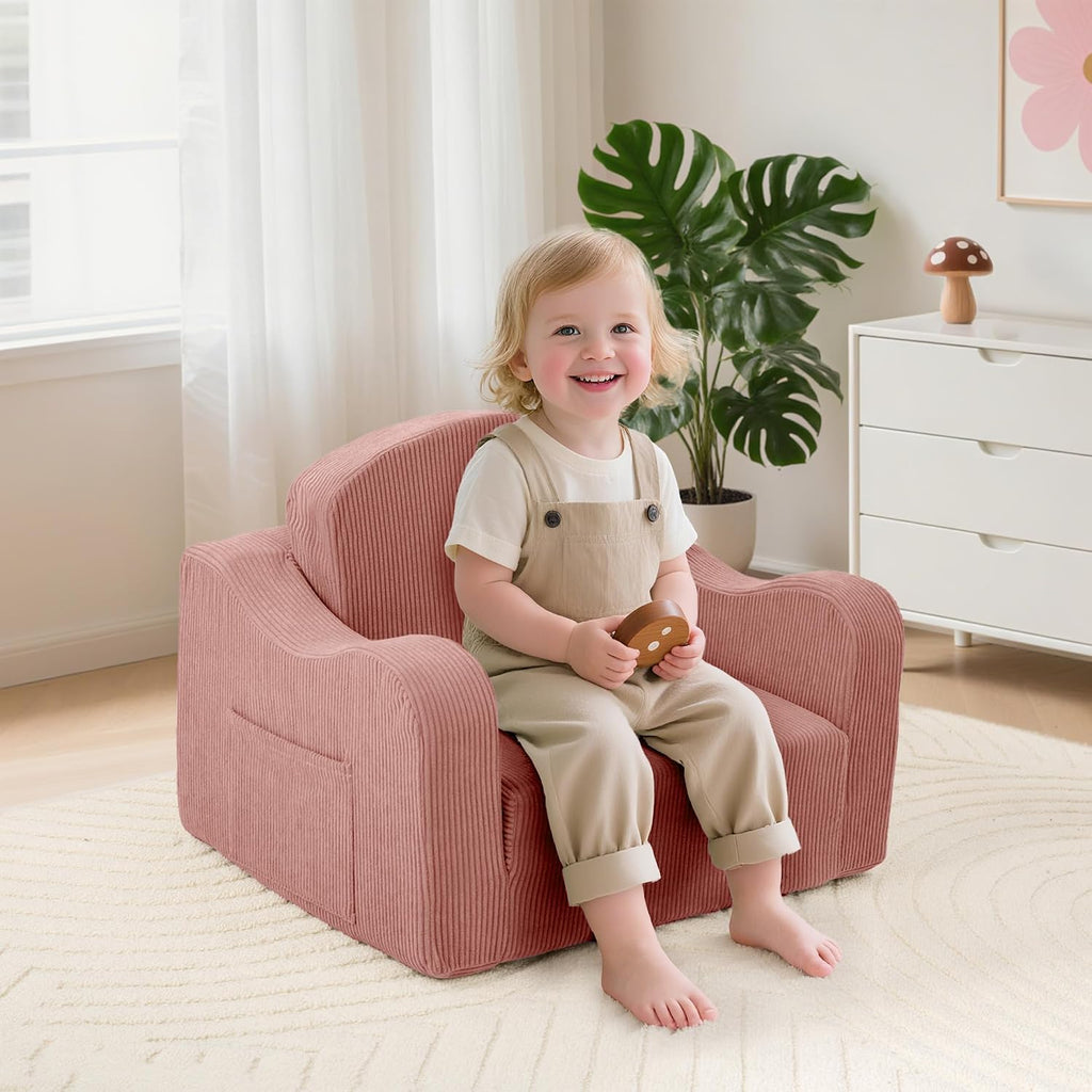 Kids Sofa Chair, in-1 Kids Couch, Fold Out Foam Sofa, Pink