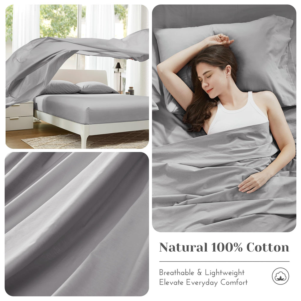 100% Cotton Percale Sheets Queen Extra Deep Pocket, 4 Piece
