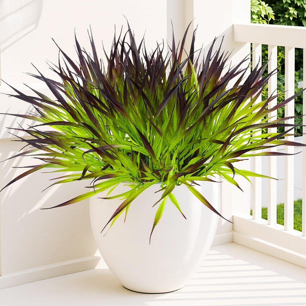 28 Bundles Artificial Outdoor Plants UV Resistant Fake Grass Plants Faux Plastic Plants Greenery Shrubs Garden