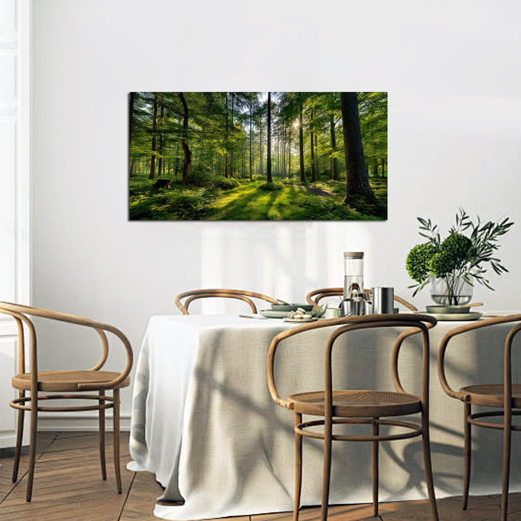 Large Forest Wall Art Green Woodland Landscape with Sunlight Modern Nature Wall Decor Office Home Decor 20"x40"