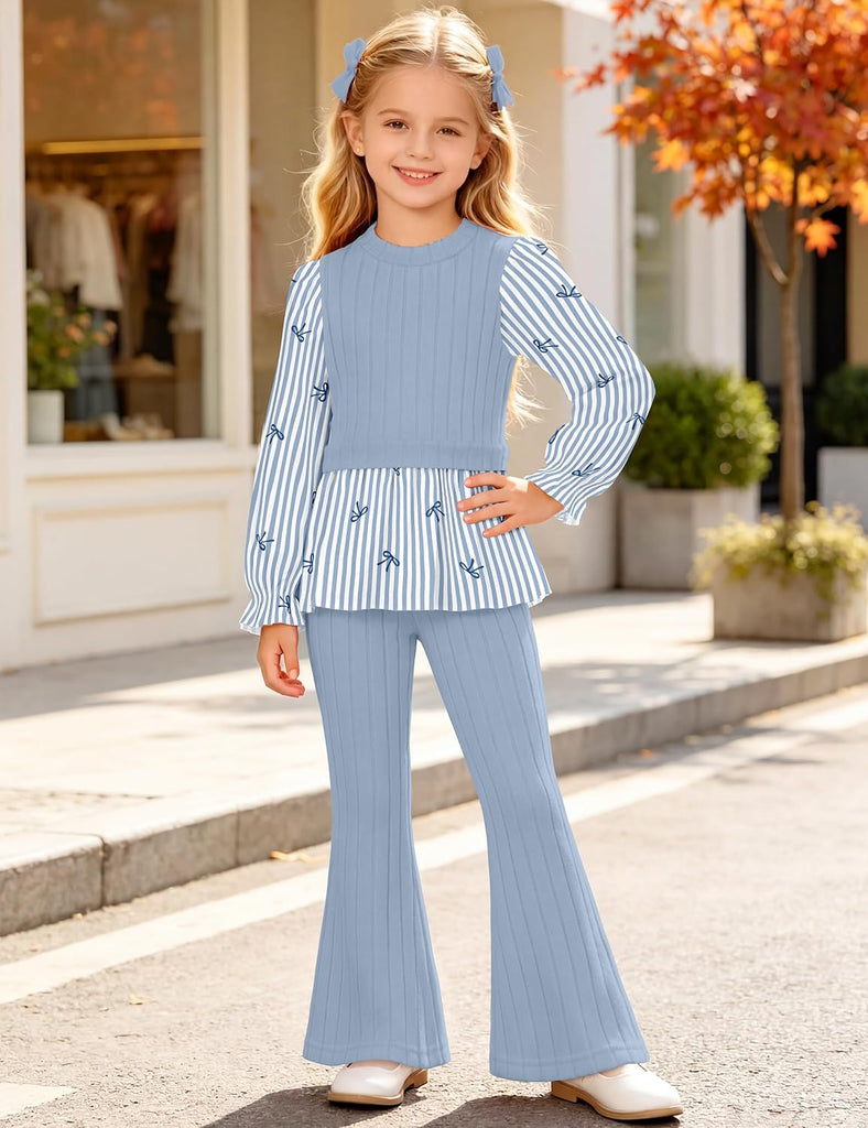 Toddler Girl Clothes Bow Top Flare Pants 2Pcs Fall Winter Outfits