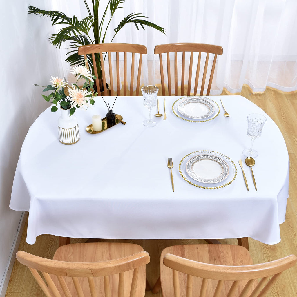 Oval Tablecloth 60 x 84 Inch Washable Fabric Table Cloth Solid White Table Cover for Dining Wedding Party Banquet