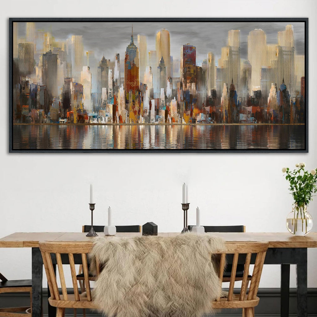 Framed Large Cityscape New York Wall Canvas Prints Abstract Brown City Theme Paintings Modern Canvas Wall Pictures