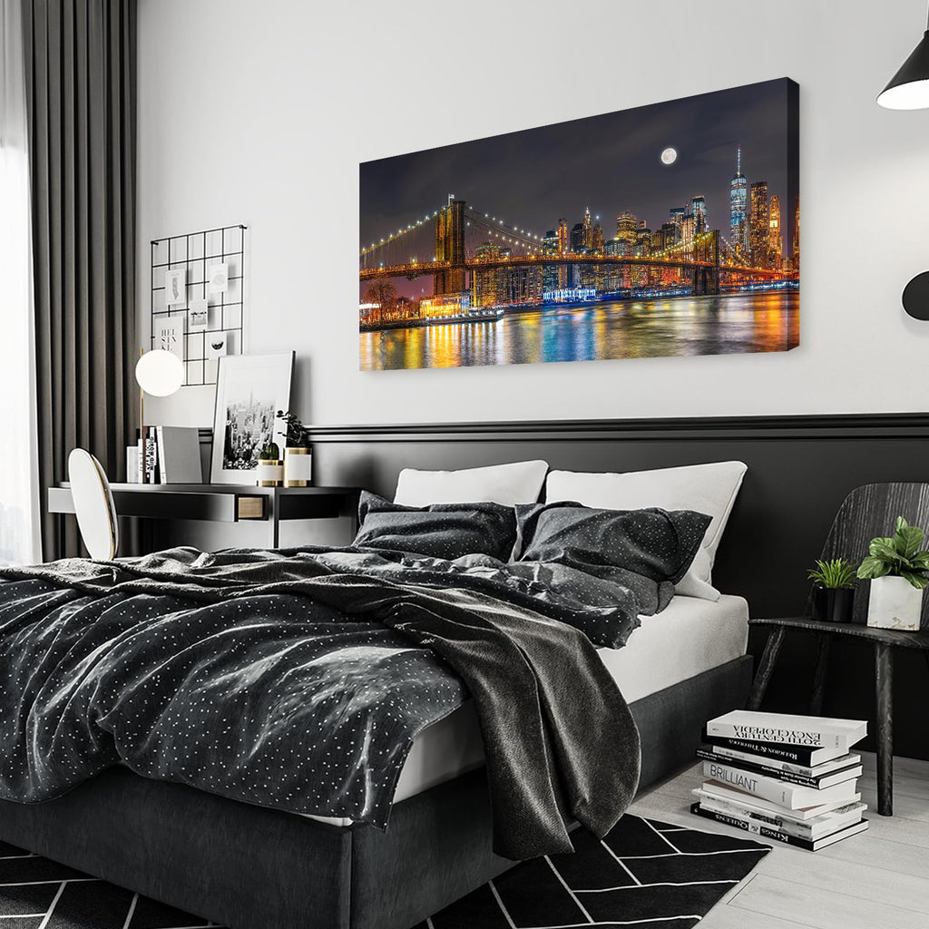 Brooklyn Bridge Night Skyline Canvas Wall New York Poster
