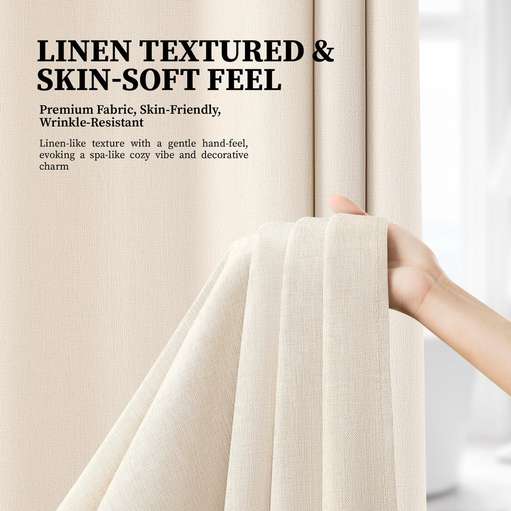 72x90 Linen Textured Waterproof Fabric Set, Beige/Cream